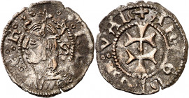 Ferran II (1479-1516). Zaragoza. Dinero jaqués. (Cru.V.S. 1308.2) (Cru.C.G. 3208a). Ligera grieta. 0,61 g. MBC/MBC+.