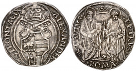 s/d. Papa Alejandro VI (1492-1503) (el valenciano Roderic de Borja). Roma. Rosa (Pier Paolo della Zecca). Gros. (Cru.Co. 95) (Muntoni 16). Escasa. AR....