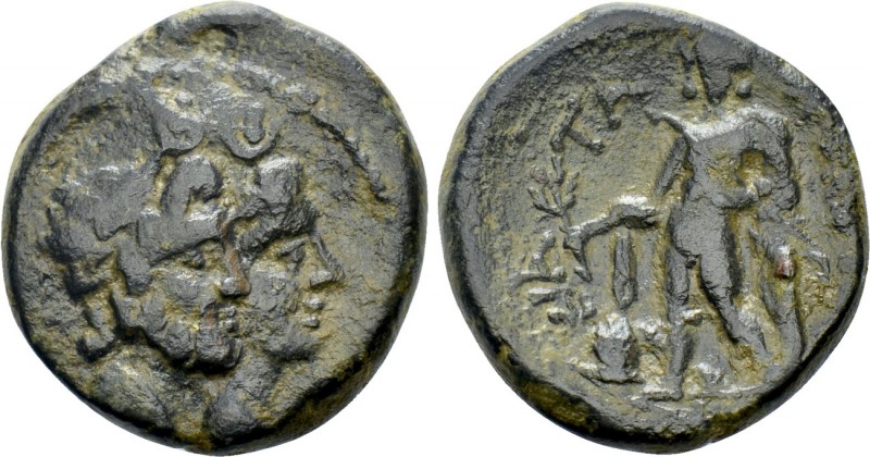 SICILY. Katane. Ae Chalkous (Circa 216/5-206 BC). 

Obv: Jugate busts of Serap...