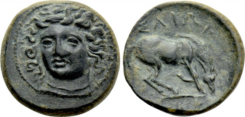 THESSALY. Larissa. Ae Dichalkon (Mid 4th century BC). 

Obv: Head of the nymph...