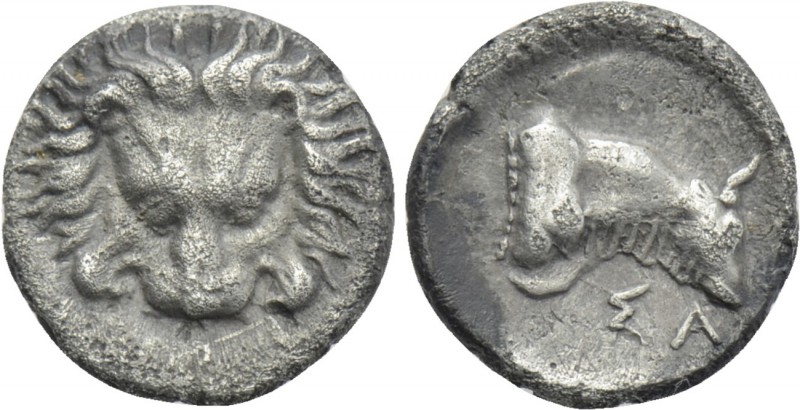 IONIA. Samos. Obol (Circa 400-380 BC). 

Obv: Facing scalp of lion.
Rev: ΣΑ. ...