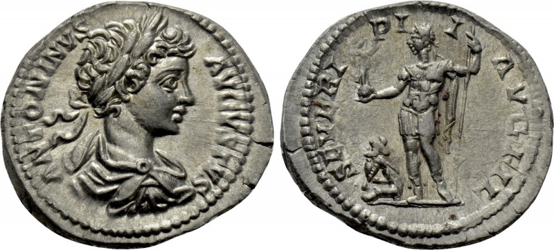 CARACALLA (198-217). Denarius. Rome. 

Obv: ANTONINVS AVGVSTVS. 
Laureate, dr...