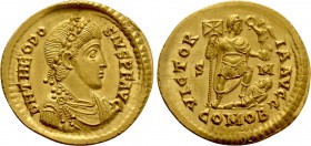 THEODOSIUS I (379-395). GOLD Solidus. Uncertain military mint.