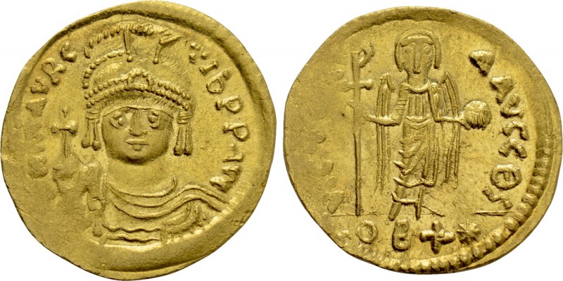 MAURICE TIBERIUS (582-602). GOLD Solidus. Constantinople. Light weight issue of ...