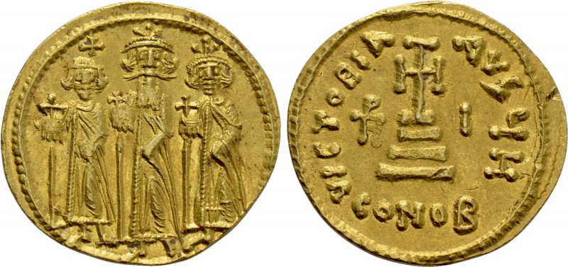HERACLIUS with HERACLIUS CONSTANTINE and HERACLONAS (610-641). GOLD Solidus. Con...
