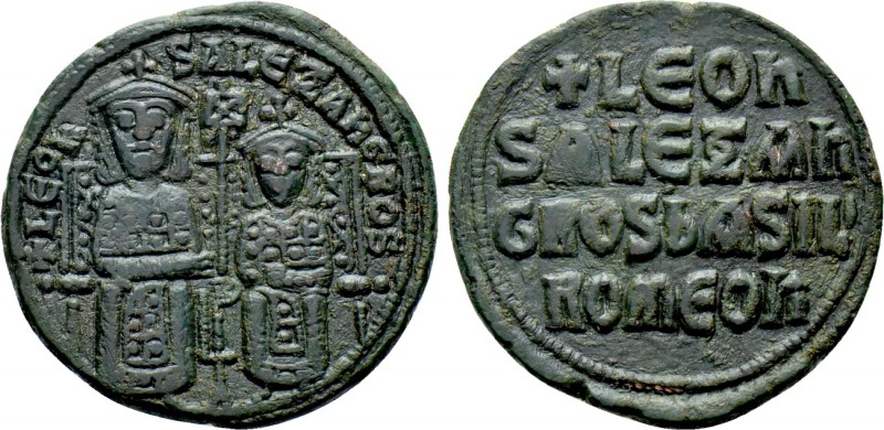 LEO VI with ALEXANDER (886-912). Follis. Constantinople. 

Obv: + LЄOҺ S ALЄΞA...