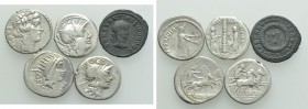 4 Roman Republican Denari and 1 Follis.