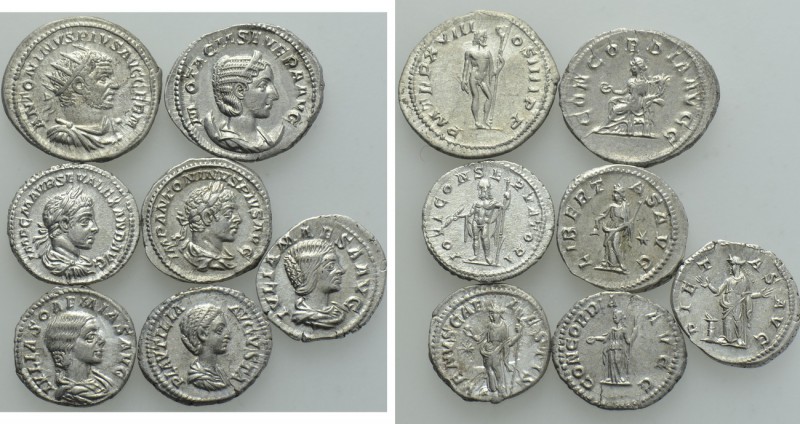 7 Roman Silver Coins. 

Obv: .
Rev: .

. 

Condition: See picture.

Wei...