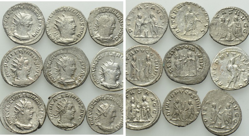 9 Coins of Valerian. 

Obv: .
Rev: .

. 

Condition: See picture.

Weig...
