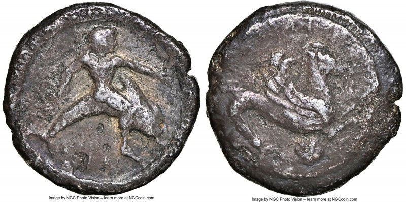 CALABRIA. Tarentum. Ca. 500-480 BC. AR didrachm (20mm, 7.17 gm, 6h). NGC Choice ...
