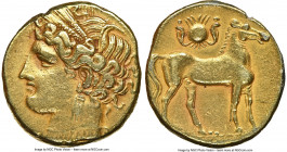 ZEUGITANA. Carthage. Time of First Punic War, ca. 264-241 BC. EL trihemistater (22mm, 10.80 gm, 12h). NGC Choice VF 5/5 - 2/5, edge filing, edge cut. ...