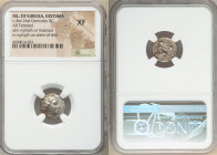 EUBOEA. Histiaea. Ca. 3rd-2nd centuries BC. AR tetrobol (4mm, 6h). NGC XF. Head of nymph right, wearing vine-leaf crown, earring and necklace / IΣTI-A...