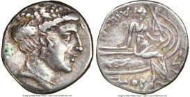 EUBOEA. Histiaea. Ca. 3rd-2nd centuries BC. AR tetrobol (14mm, 10h). NGC Choice VF. Head of nymph right, wearing vine-leaf crown, earring and necklace...