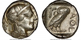 ATTICA. Athens. Ca. 440-404 BC. AR tetradrachm (24mm, 17.21 gm, 6h). NGC Choice AU 5/5 - 4/5. Mid-mass coinage issue. Head of Athena right, wearing ea...