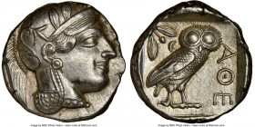 ATTICA. Athens. Ca. 440-404 BC. AR tetradrachm (24mm, 17.21 gm, 7h). NGC Choice AU 5/5 - 4/5. Mid-mass coinage issue. Head of Athena right, wearing ea...