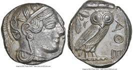 ATTICA. Athens. Ca. 440-404 BC. AR tetradrachm (25mm, 17.16 gm, 9h). NGC Choice AU 5/5 - 3/5. Mid-mass coinage issue. Head of Athena right, wearing ea...