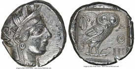 ATTICA. Athens. Ca. 440-404 BC. AR tetradrachm (25mm, 17.16 gm, 1h). NGC Choice AU 4/5 - 3/5. Mid-mass coinage issue. Head of Athena right, wearing ea...