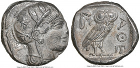 ATTICA. Athens. Ca. 440-404 BC. AR tetradrachm (25mm, 17.09 gm, 10h). NGC Choice AU 3/5 - 3/5. Mid-mass coinage issue. Head of Athena right, wearing e...