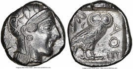 ATTICA. Athens. Ca. 440-404 BC. AR tetradrachm (23mm, 17.11 gm, 5h). NGC AU 5/5 - 3/5. Mid-mass coinage issue. Head of Athena right, wearing earring, ...
