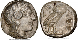 ATTICA. Athens. Ca. 440-404 BC. AR tetradrachm (22mm, 17.15 gm, 8h). NGC AU 5/5 - 3/5. Mid-mass coinage issue. Head of Athena right, wearing earring, ...