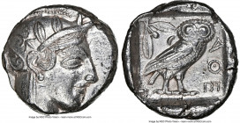 ATTICA. Athens. Ca. 440-404 BC. AR tetradrachm (24mm, 17.17 gm, 5h). NGC AU 4/5 - 3/5. Mid-mass coinage issue. Head of Athena right, wearing earring, ...