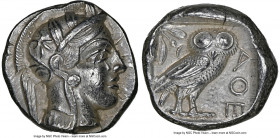 ATTICA. Athens. Ca. 440-404 BC. AR tetradrachm (23mm, 17.19 gm, 4h). NGC AU 3/5 - 4/5, flan flaw. Mid-mass coinage issue. Head of Athena right, wearin...