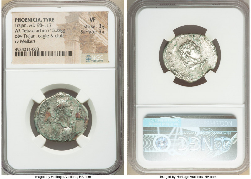 PHOENICIA. Tyre. Trajan (AD 98-117). AR tetradrachm (26mm, 13.29 gm, 5h). NGC VF...