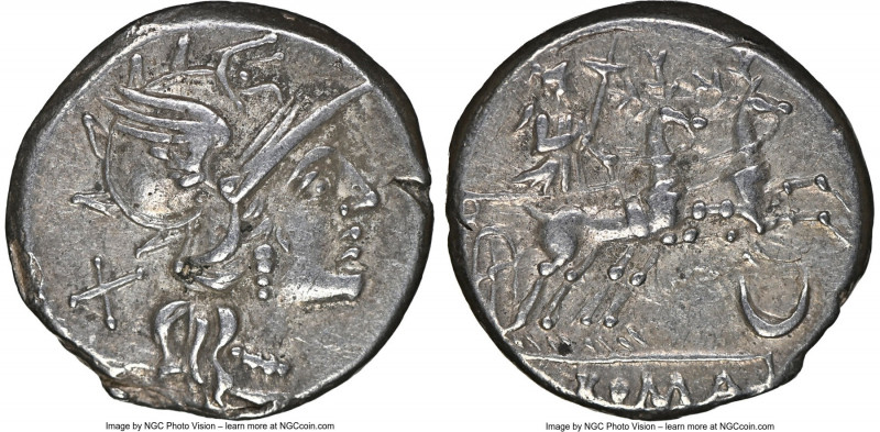 Anonymous (ca. 143 BC). AR denarius (18mm, 4.02 gm, 12h). NGC XF 5/5 - 4/5. Rome...
