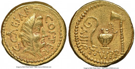 Julius Caesar, as Consul for the Third Time (46 BC), with Aulus Hirtius, as Praetor. AV aureus (19mm, 7.96 gm, 10h). NGC XF 5/5 - 4/5. Rome, 46 BC. C•...