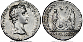 Augustus (27 BC-AD 14). AR denarius (19mm, 6h). NGC Choice VF. Lugdunum, 2 BC-AD 4. CAESAR AVGVSTVS-DIVI F PATER PATRIAE, laureate head of Augustus ri...