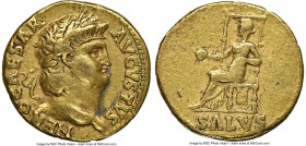 Nero (AD 54-68). AV aureus (18mm, 7.25 gm, 5h). NGC Choice VF 4/5 - 2/5, edge marks. Rome, AD 65-66. NERO CAESAR-AVGVSTVS, laureate head of Nero right...
