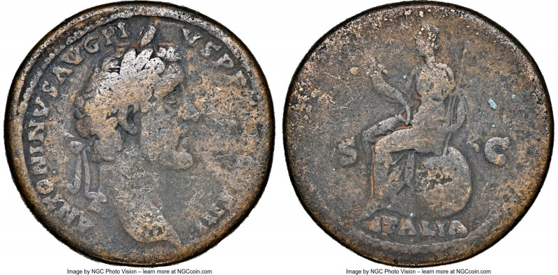Antoninus Pius (AD 138-161). AE sestertius (33mm, 12h). NGC VG. Rome, AD 140-144...