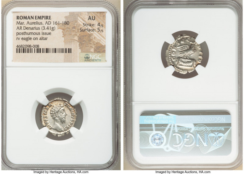 Divus Marcus Aurelius (AD 161-180). AR denarius (19mm, 3.41 gm, 6h). NGC AU 4/5 ...