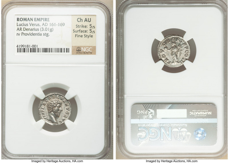 Lucius Verus (AD 161-169). AR denarius (17mm, 3.01 gm, 6h). NGC Choice AU 5/5 - ...