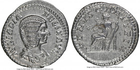Julia Domna (AD 193-217). AR denarius (19mm, 2.74 gm, 1h). NGC AU 4/5 - 4/5, flan flaw. Rome, ca. AD 211-217. IVLIA PIA-FELIX AVG, draped bust of Juli...