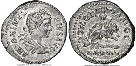 Caracalla (AD 198-217). AR denarius (19mm, 3.61 gm, 11h). NGC AU 5/5 - 4/5. Rome, AD 201-206. ANTONINVS-PIVS AVG, laureate, draped, youthful bust of C...
