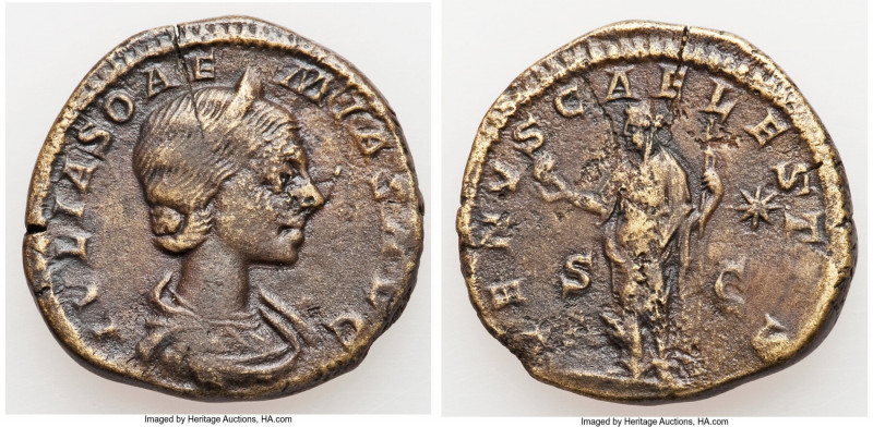Julia Soaemias (AD 218-222). AE dupondius (26mm, 9.74 gm, 12h). VF, porosity, fl...