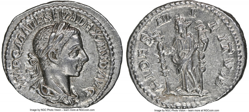 Severus Alexander (AD 222-235). AR denarius (20mm, 2.96 gm, 12h). NGC Choice AU ...