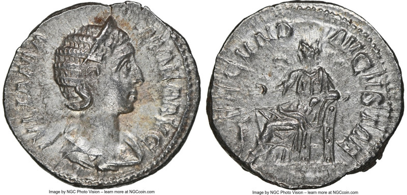 Julia Mamaea (AD 222-235). AR denarius (19mm, 3.49 gm, 7h). NGC Choice AU 4/5 - ...
