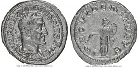 Maximinus I (AD 235-238). AR denarius (20mm, 3.01 gm, 12h). NGC Choice AU 3/5 - 4/5. Rome, AD 236-238. IMP MAXIMINVS PIVS AVG , laureate, draped and c...