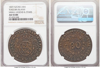 Terceira Islands. Maria II in Exile cast bronze 80 Reis 1829 AU55 Brown NGC, KM4.2. Small legend & stars variety. Cast from gun or bell metal with var...