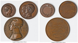 3-Piece Lot of Uncertified Assorted bronze Medals XF, 1) "Francis Alexander Friedrich" bronze 1821-Dated. 41.0mm. 30.86gm 2) "Louis-Philippe Albert d'...