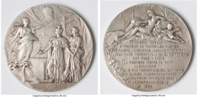 Nicholas II silvered bronze "Alexander III Memorial in Paris" Medal 1900 AU, Diakov-1320.1. 70mm. 139.4gm. By Daniel Dupuis. Pax on left, Russia and F...
