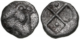 Bosporus Kingdom, Pantikapaion AR hemiobol Circa 470-460 BC
0.26g, 6.13mm. F/F Lion head facing / Quadripartite incuse square, pellet in two segments.