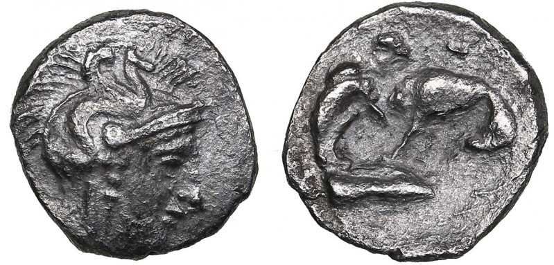 Calabria, Tarentum AR Diobol circa 325-280 BC
0.66g. 11mm. VF/VF Head of Athena ...