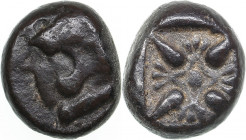 Ionia, Miletos AR Diobol circa 520-450 BC
1.31g. 9mm. F/VF Forepart of roaring lion to left. / Stellate pattern within incuse square.
