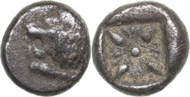 Ionia, Miletos AR Diobol circa 520-450 BC
1.12g. 9mm. VF/VF Forepart of roaring lion to left. / Stellate pattern within incuse square.