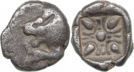 Ionia, Miletos AR Diobol circa 520-450 BC
0.89 g. 8mm. F/VF Forepart of roaring lion to left. / Stellate pattern within incuse square.