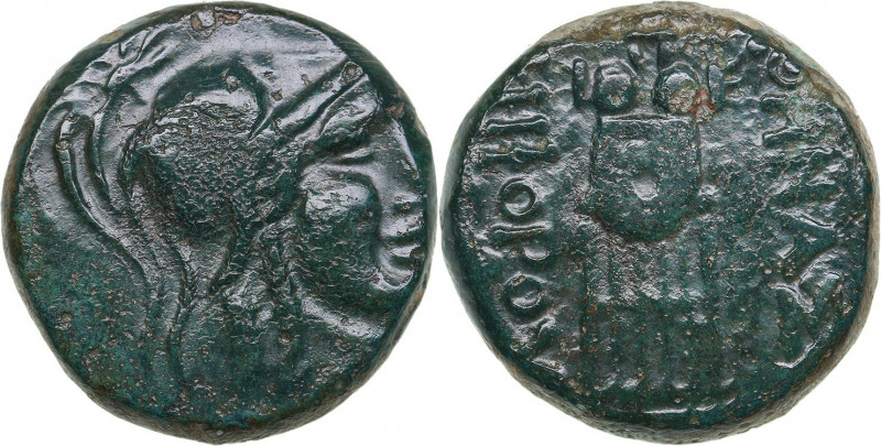 Mysia, Pergamum Æ 2/1 century BC
5.93g. 17mm. VF/VF Athena pea kiivris/ AQHNAS N...