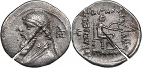 Parthian Kingdom AR Drachm - Mithradates II (121-91 BC)
3.91g. 22mm. AU/AU Mint luster. Bust left./ Archer seated right. Sellwood 26.12